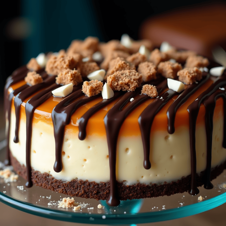 A slice of Samoa cheesecake with a coconut crust, creamy caramel filling, and toppings of toasted coconut, chocolate drizzle, and caramel sauce.